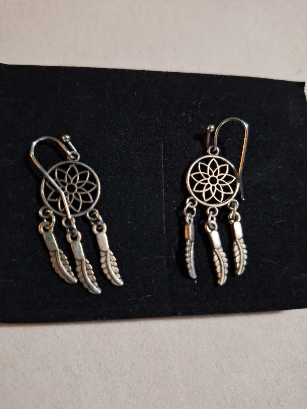Sterling Silver Dreamcatcher Feather Dangle Earrings - Unbranded